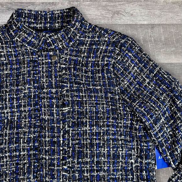 Apt 9 NEW Tweed Moto Jacket Womens L Metallic Blue Black Zip Snap Button Pockets - Picture 3 of 9